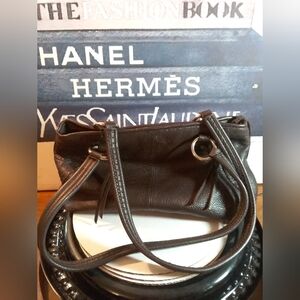 Elegant Stone Mountain Leather Dark Brown Shoulder Bag Handbag With Tassels Euc